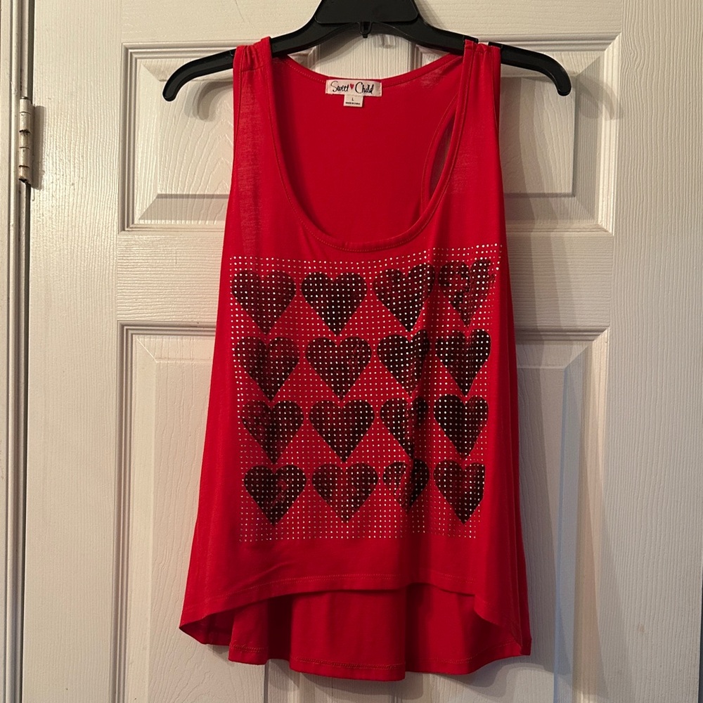 Red Heart Embellished Tank Top